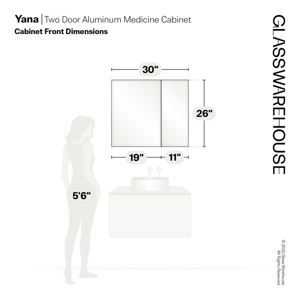 Glass Warehouse Recessed Frameless 2 Doors Medicine Cabinet with